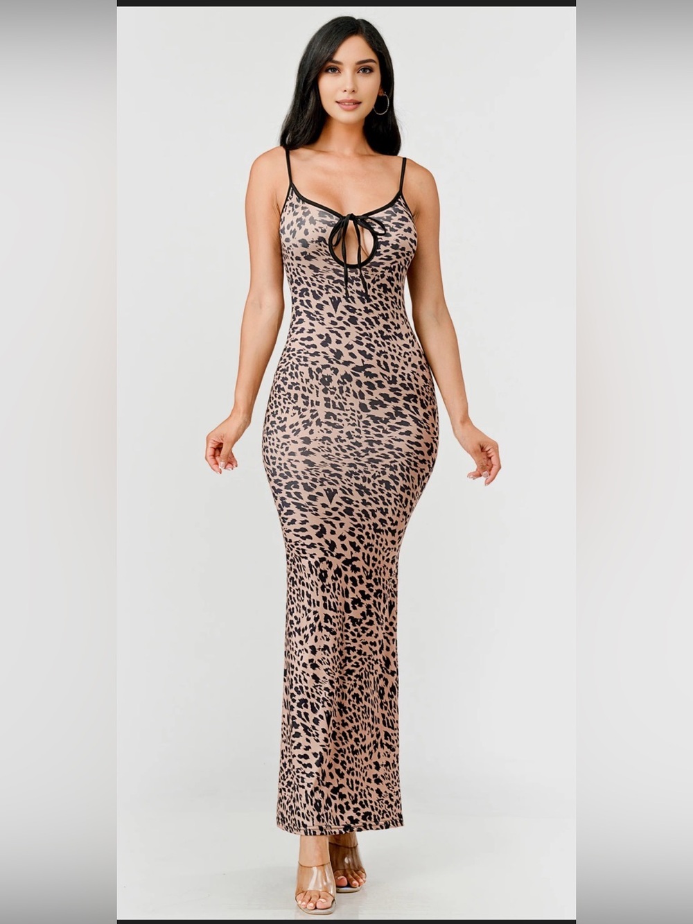 SHEIN Leopard Print Slip Dress - Tan/Black SIZE S